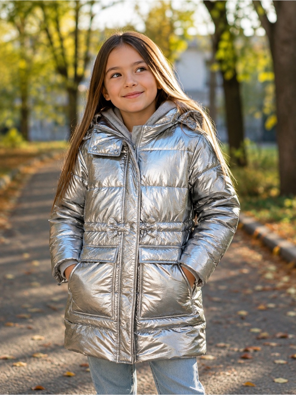 NWT Crewcuts Kids Metallic Silver Hooded Puffer Coat